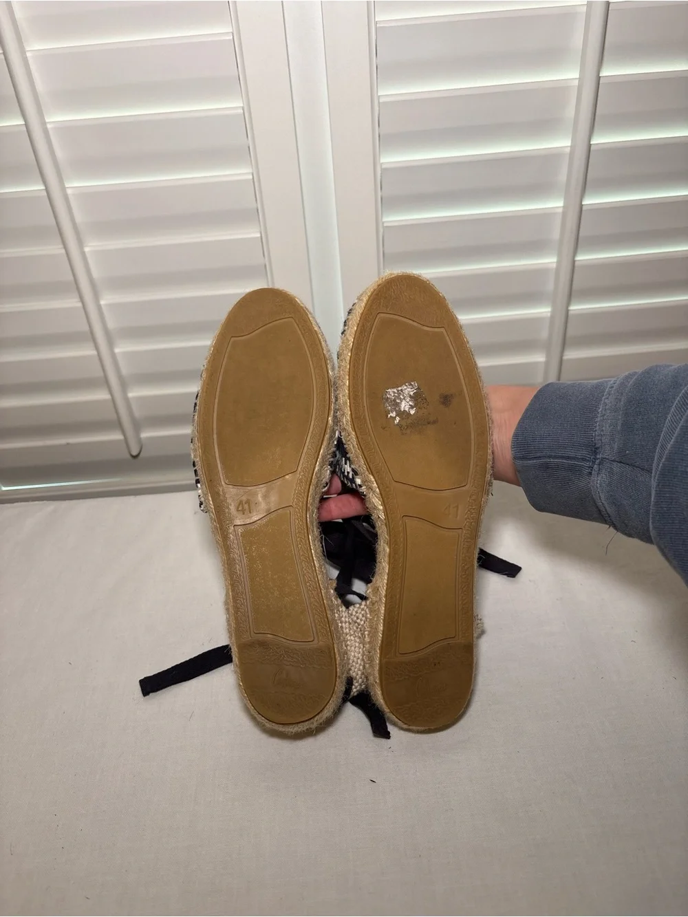Castaner Woven Espadrille Flats with Navy Stripes and Ankle Ties